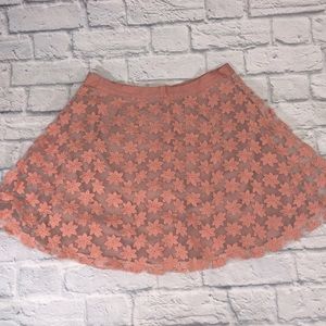Topshop Floral Lined Skirt Size 10 Pink/coral color Layered A line